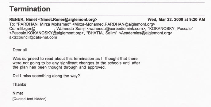 Email from Aiglemont about our termination An email from Aiglemont regarding our termination