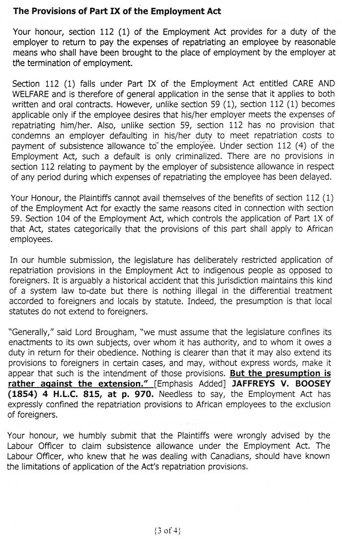 Defendant's Written Submissions page 3 The third page of the defendant's written submissions