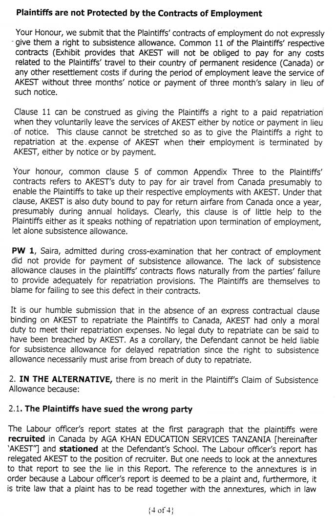 Defendant's Written Submissions page 4 The fourth page of the defendant's written submissions