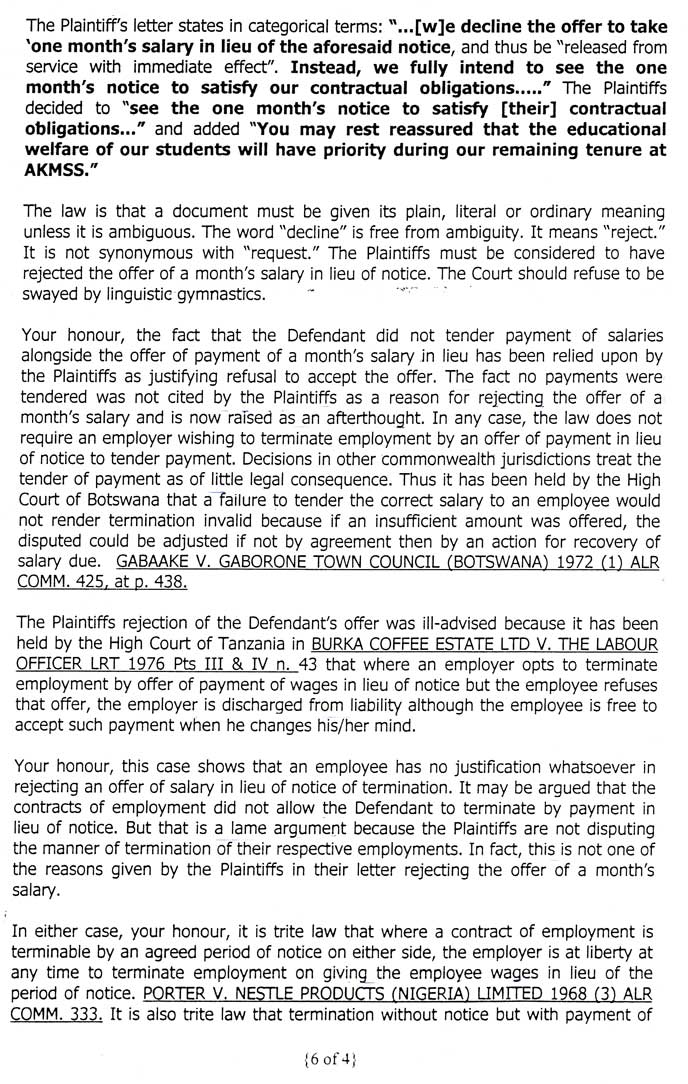 Defendant's Written Submissions page 6 The sixth page of the defendant's written submissions