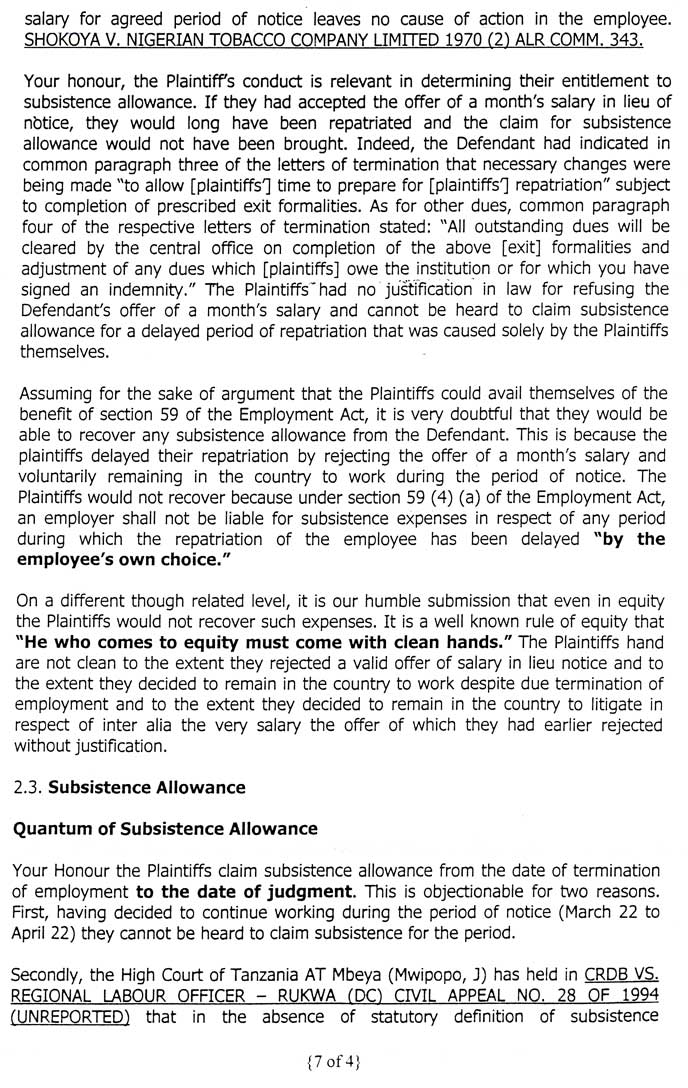 The seventh page of the defendant's written submissions