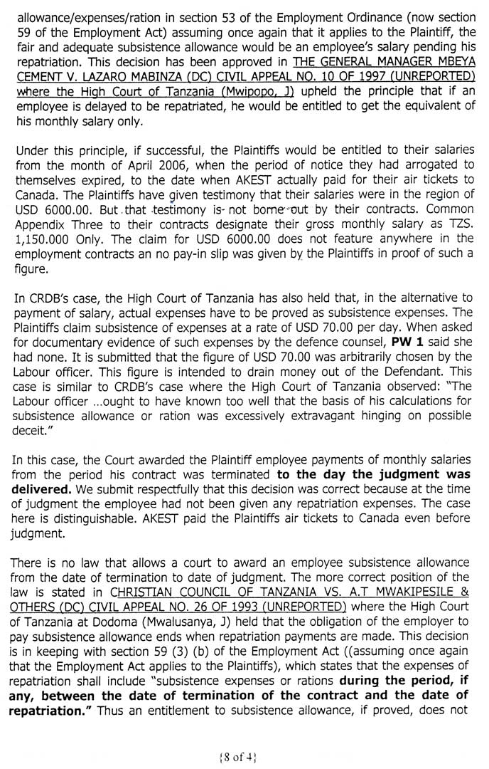 Defendant's Written Submissions page 8 The eighth page of the defendant's written submissions