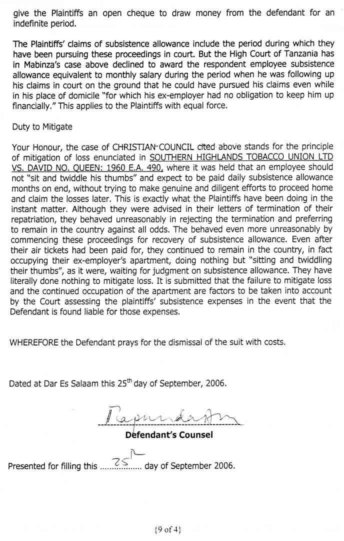Defendant's Written Submissions page 9 The ninth page of the defendant's written submissions