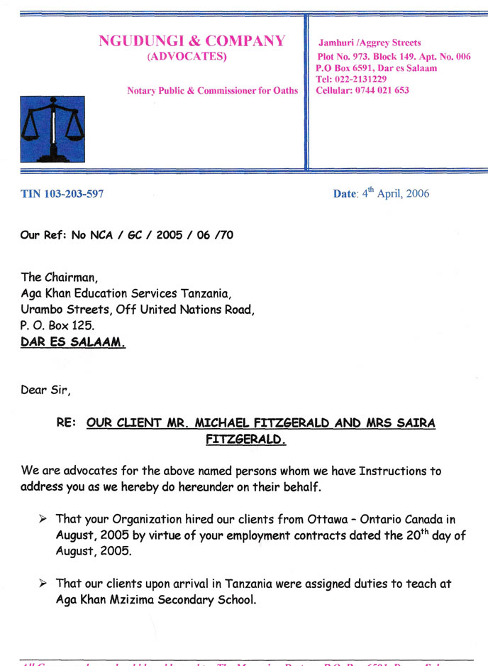 Our lawyer's letter to the Chair of AKES,T regarding our termination