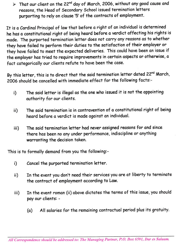 Lawyer's letter to AKES,T Chair page 2 Page two of our lawyer's letter to the Chair of AKES,T regarding our termination