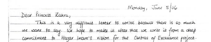 Registered letter receipt The beginning of the registered letter we sent to Princess Zahra