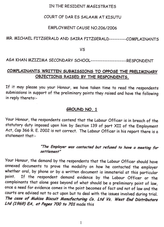 The first page of our response to the defendant's preliminary objections