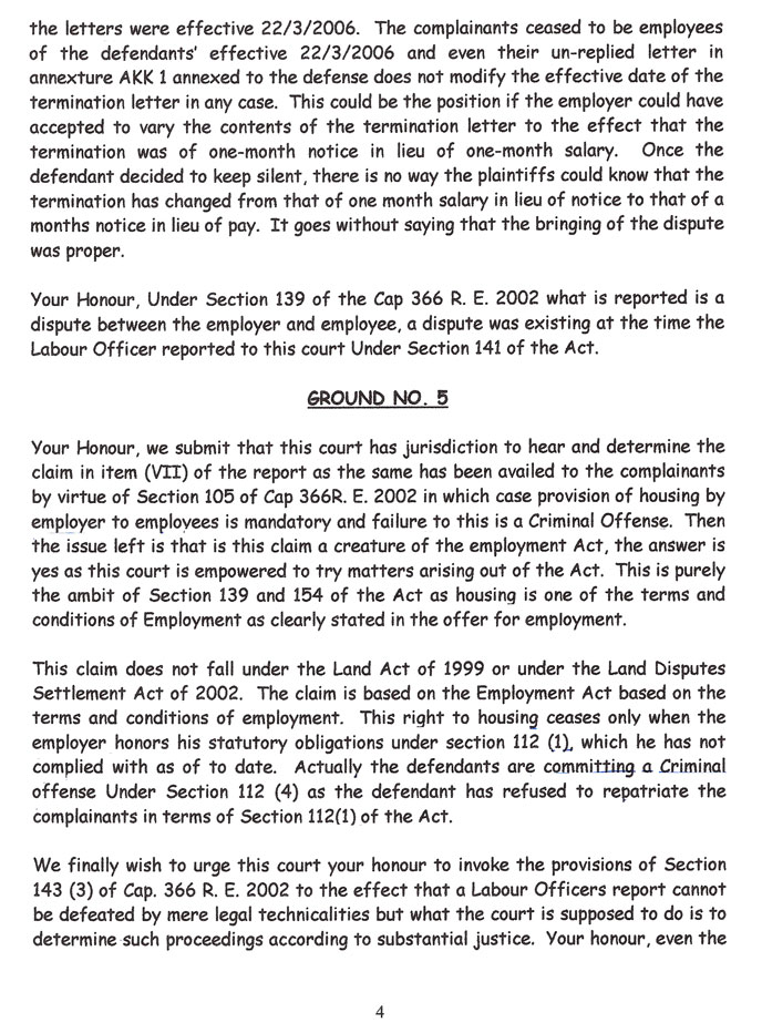 Plaintiffs' Response Page 4 The fourth page of our response to the defendant's preliminary objections
