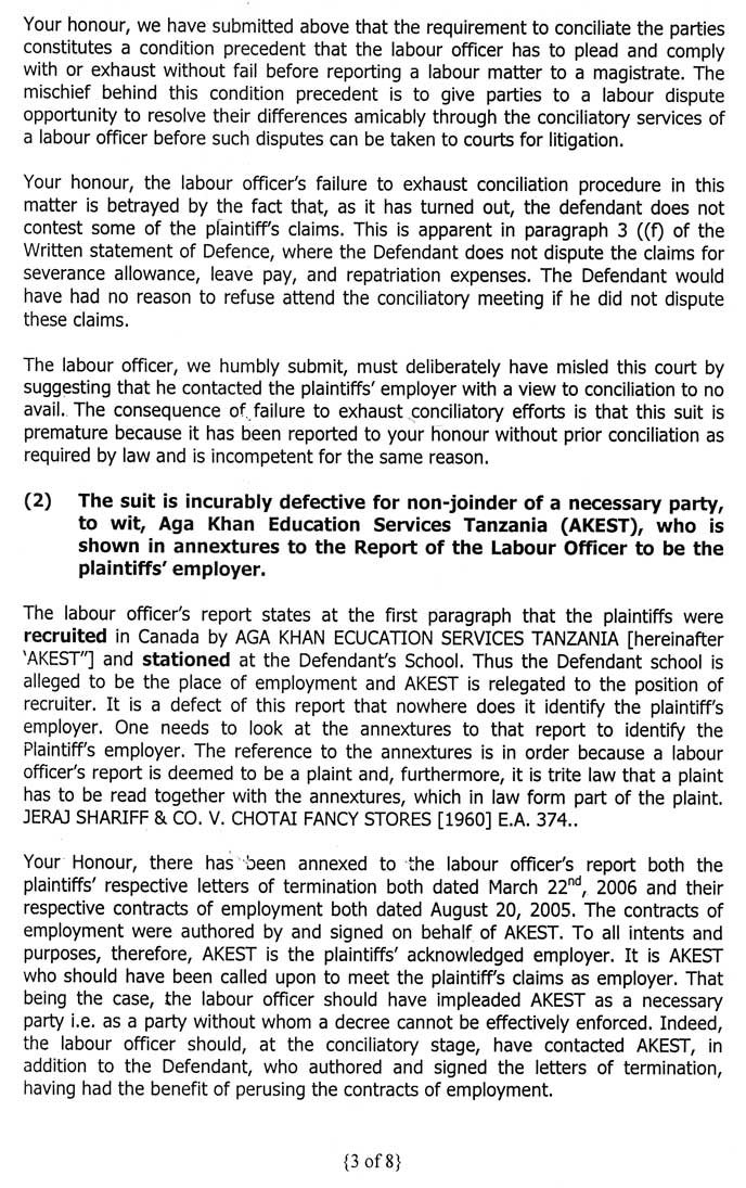 The third page of the defendant's preliminary objections to our suit