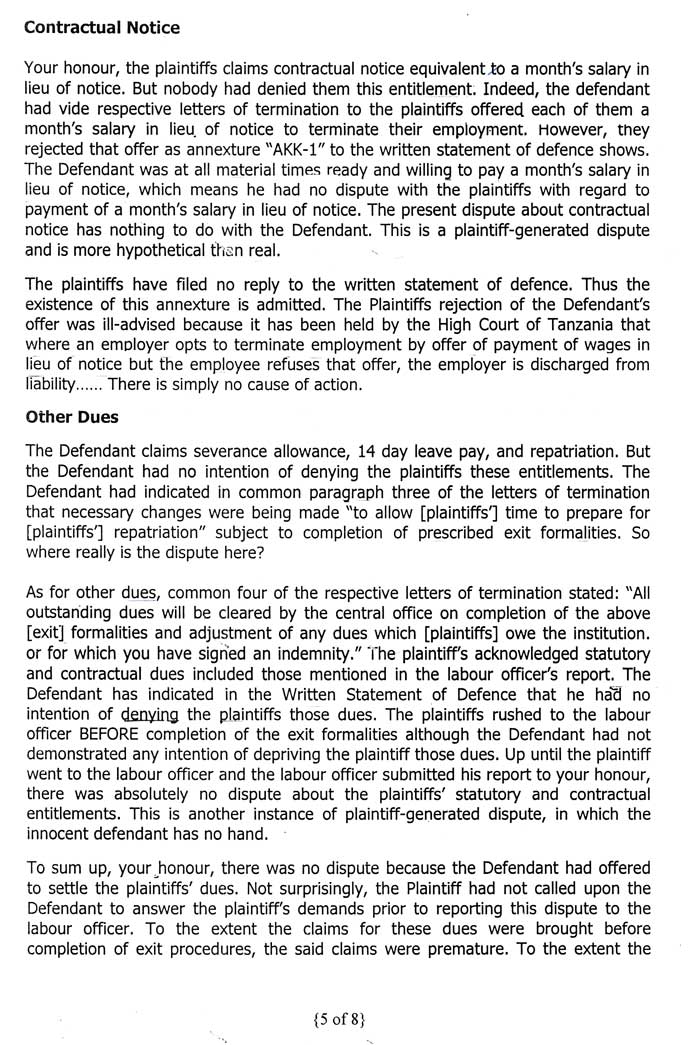 Defendant's Preliminary Objections page 5 The fifth page of the defendant's preliminary objections to our suit