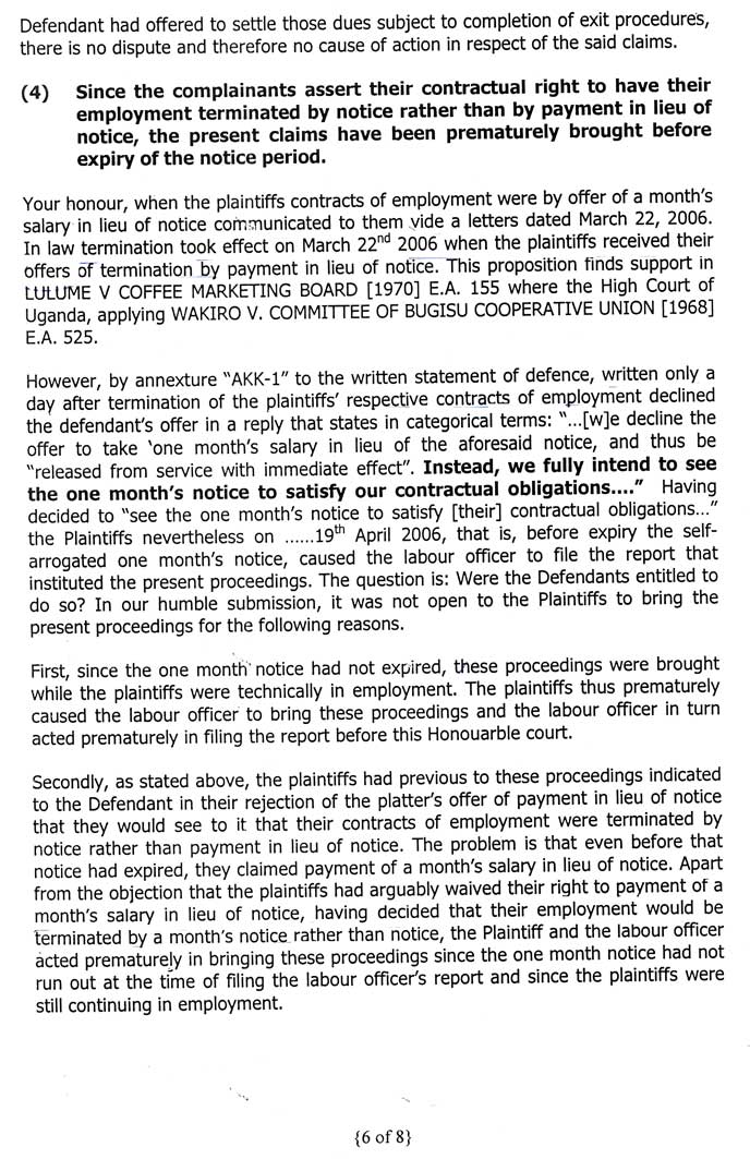 Defendant's Preliminary Objections page 6 The sixth page of the defendant's preliminary objections to our suit