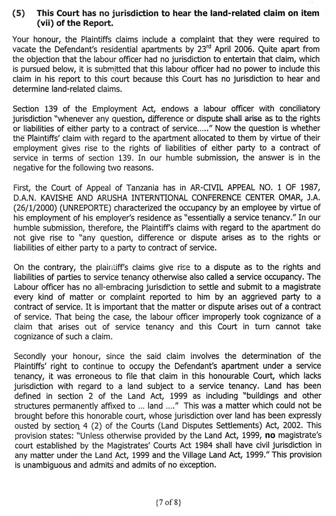 Defendant's Preliminary Objections page 7 The seventh page of the defendant's preliminary objections to our suit