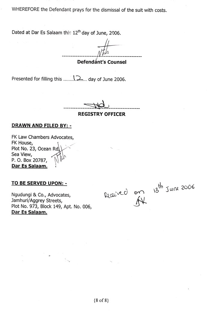 Defendant's Preliminary Objections page 8 The eighth page of the defendant's preliminary objections to our suit