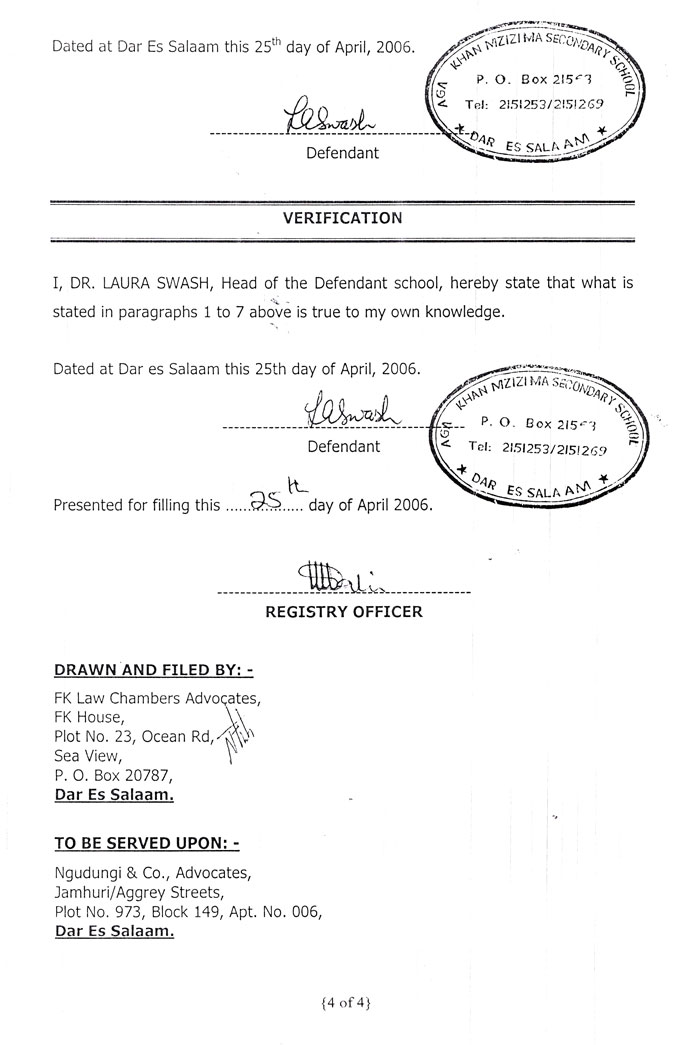 Written Statement of Defence page 4 Fourth page of the written statement of defence