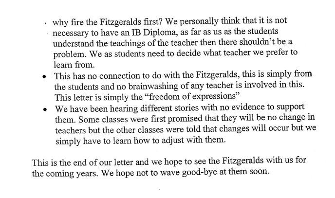 The second page of the petition AKMSS students wrote, signed and sent to AKES,T regarding our termination