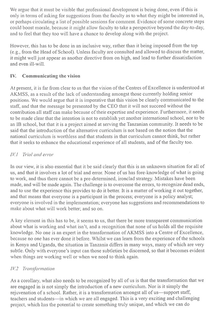 AKMSS Suggestions for Improvement, page 5 Page 5 of a report outlining suggestions for improvement at AKMSS