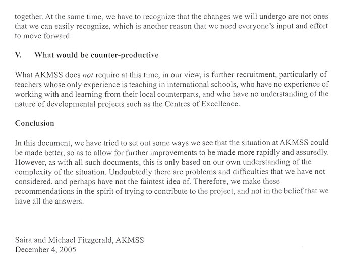 AKMSS Suggestions for Improvement, page 6 Page 6 of a report outlining suggestions for improvement at AKMSS