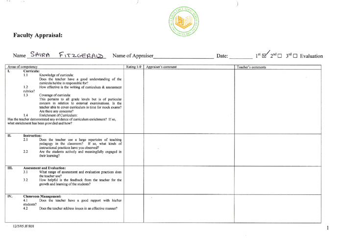 AKMSS Staff Appraisal Form Page 1 Page 1 of the 2006 AKMSS staff appraisal form