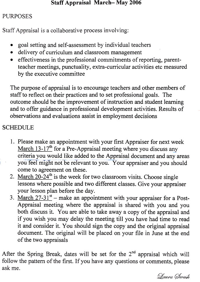 Notice of staff appraisal at AKMSS