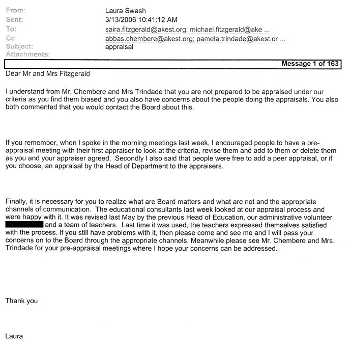 Email about the AKMSS appraisal process AKMSS Head of School's first email about the appraisal process