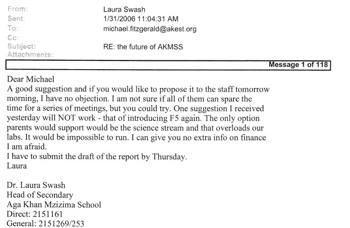 Email from Head of School about reintroduction of Form V An email from the Head of School saying that re-introducing Form V is not an option