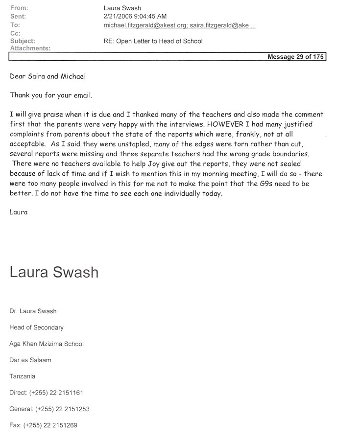 Email from Head of School regarding her manner of address An email from the Head of School regarding her manner of addressing teachers