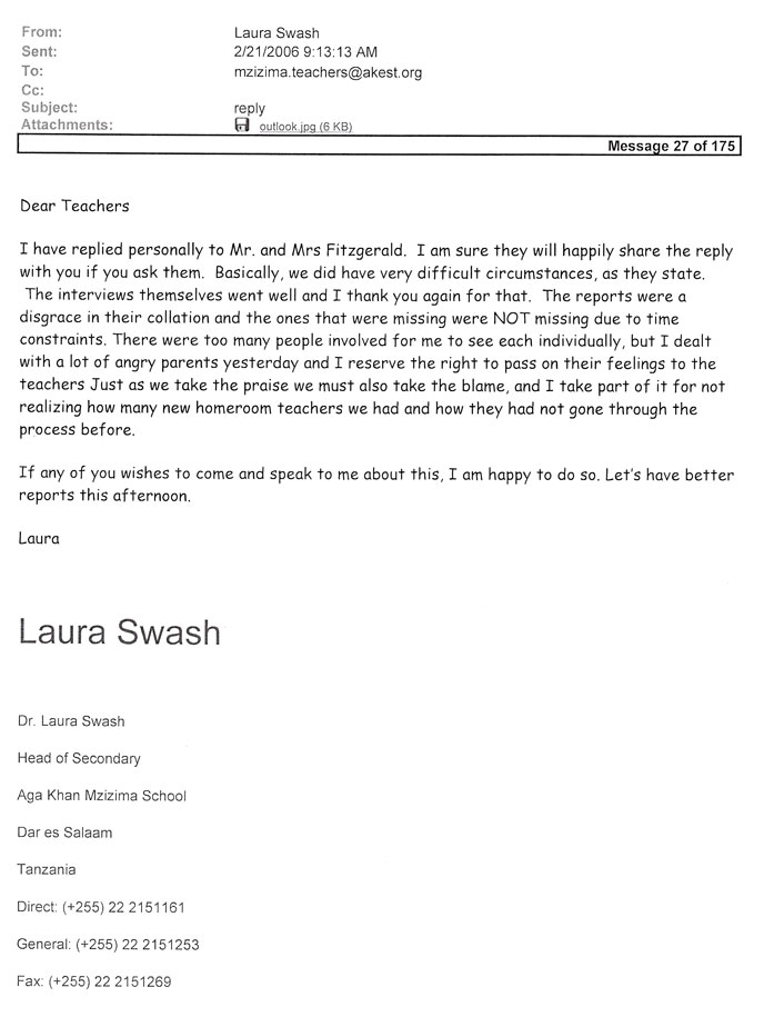 Email from Head of School regarding her manner of address An email from the Head of School regarding her manner of addressing teachers