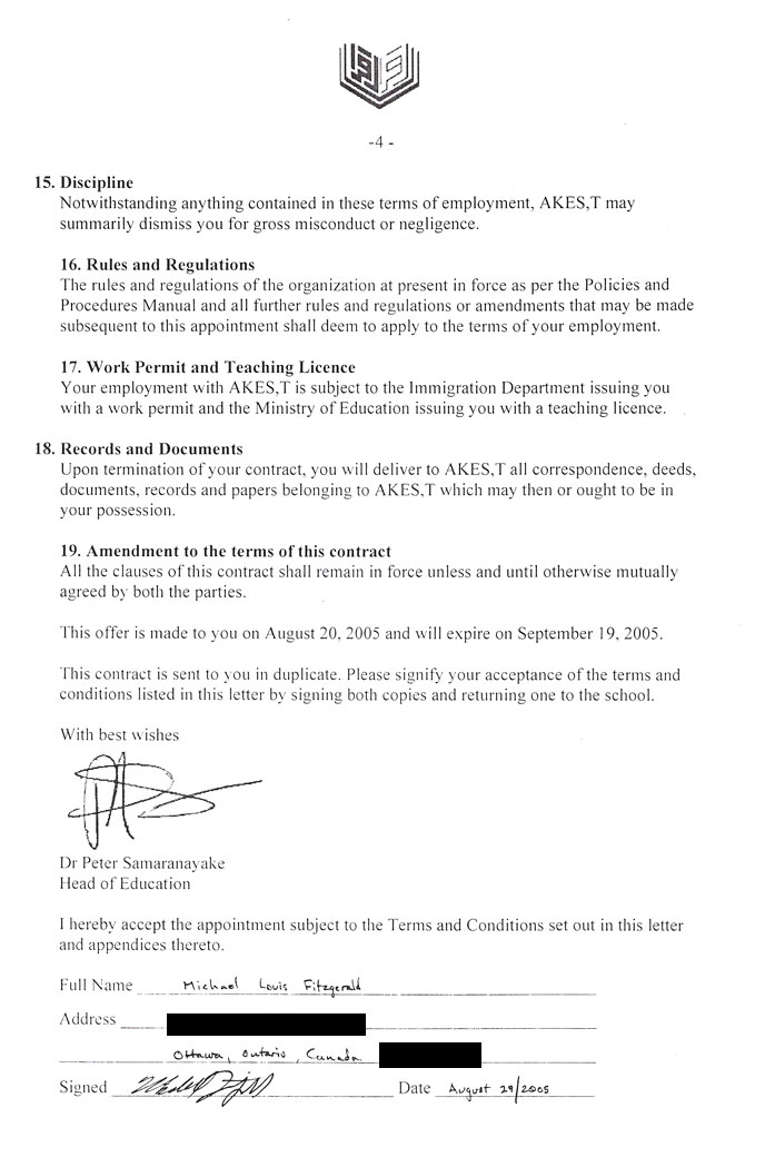 AKES,T's Contract with M Fitzgerald page 4 The fourth page of AKES,T's contract with M Fitzgerald