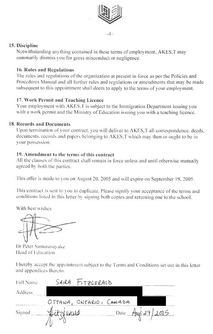 AKES,T's Contract with S Fitzgerald page 4 The fourth page of AKES,T's contract with S Fitzgerald