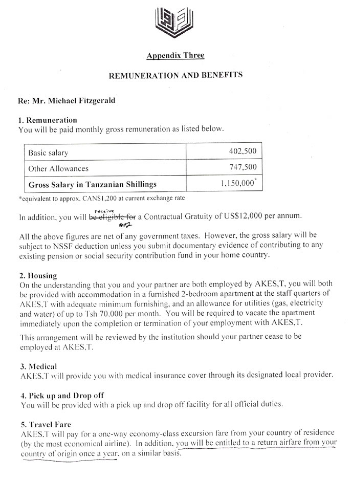 AKES,T Contract Remuneration and Benefits page 1 The first page of the Remuneration and Benefits section of the contract with AKES,T